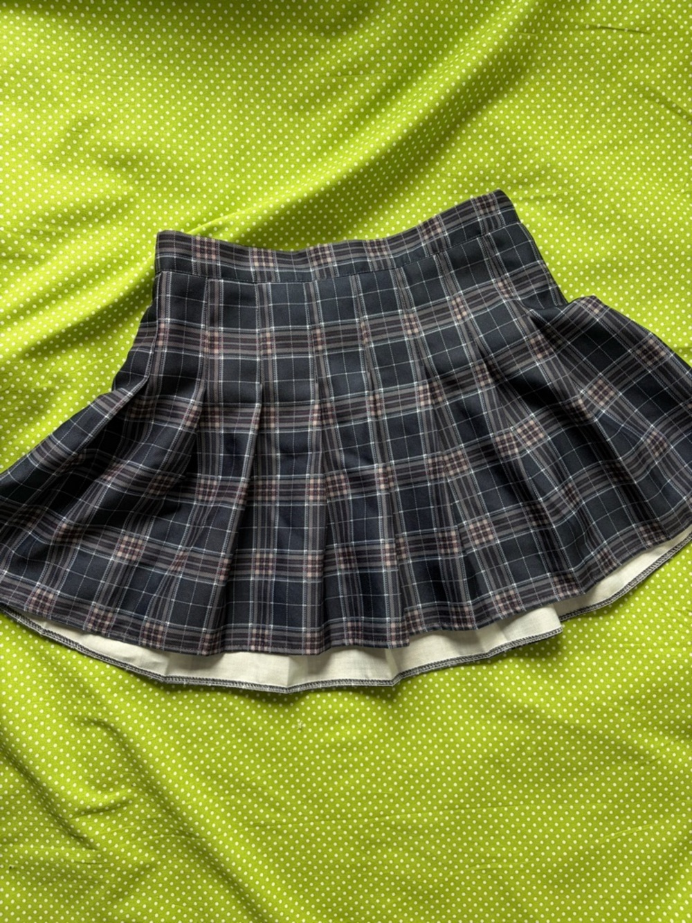 Pleated Plaid Mini Skirt in Charcoal and Brown